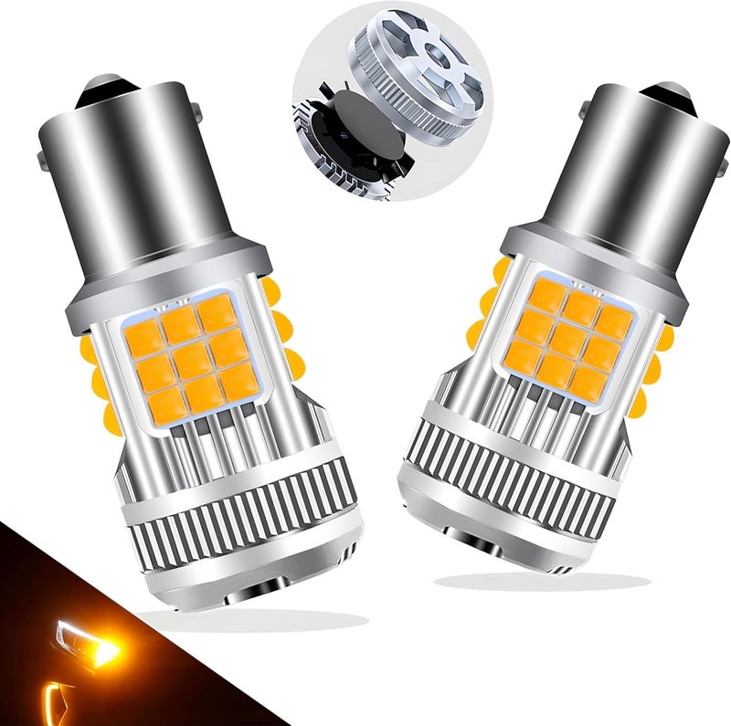 LEDYOTRY 1156 لمبات LED أمبر فائقة السطوع 4000LM ضوء إشارة الانعطاف مع مقاوم مدمج خالي من أخطاء CANBUS 7506 1156A 1003 1141 P21W BA15S لمبة للإشارة الأمامية والخلفية، مضادة للوميض المفرط (عبوة من 2) - Image 1